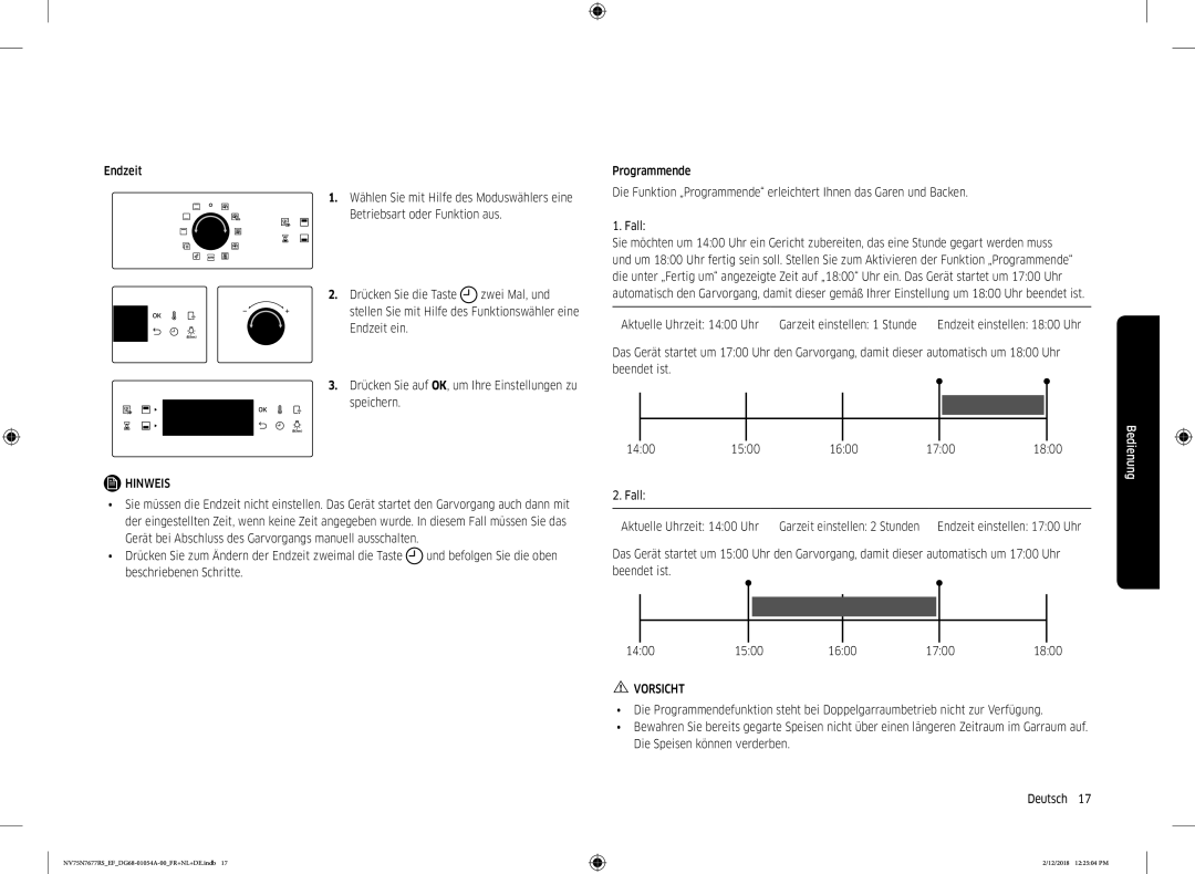 Samsung NV75N7677RS/EF manual Aktuelle Uhrzeit 1400 Uhr Garzeit einstellen 1 Stunde, 1500 1600 1700 1800 