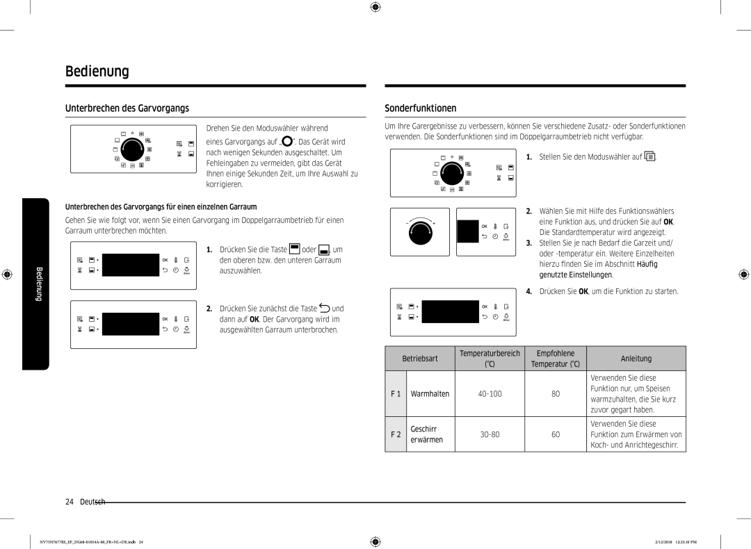 Samsung NV75N7677RS/EF manual Unterbrechen des Garvorgangs, Sonderfunktionen, Drehen Sie den Moduswähler während, Erwärmen 