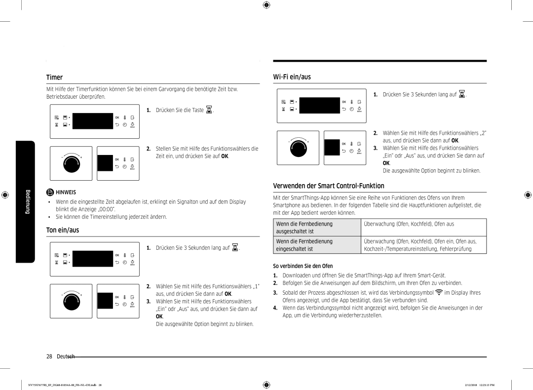 Samsung NV75N7677RS/EF manual Ton ein/aus, Wi-Fi ein/aus, Verwenden der Smart Control-Funktion 