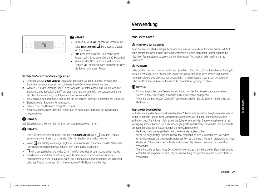 Samsung NV75N7677RS/EF manual Verwendung, Manuelles Garen, Taste Smart Control, Tipps zu den Zubehörteilen 