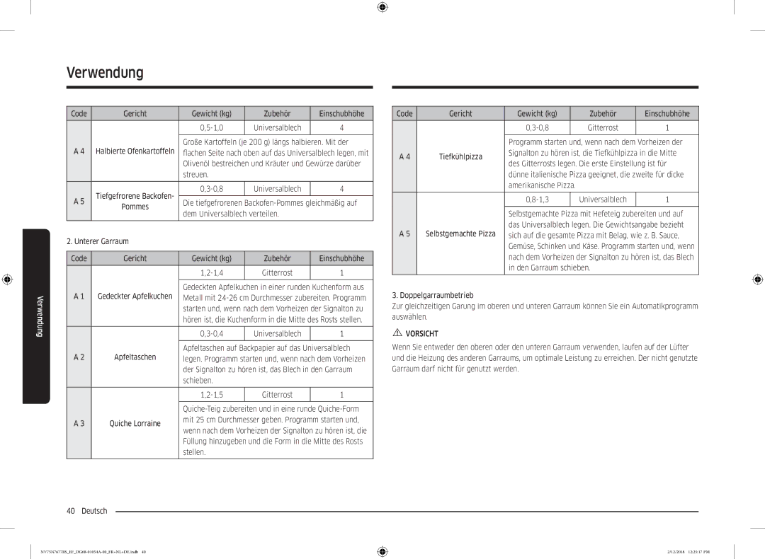 Samsung NV75N7677RS/EF manual Dem Universalblech verteilen Unterer Garraum, Schieben 