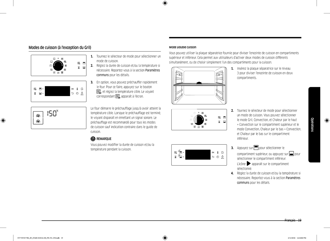 Samsung NV75N7677RS/EF manual Modes de cuisson à lexception du Gril, Mode de cuisson, Appuyez sur pour sélectionner le 