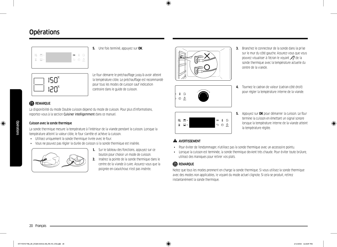 Samsung NV75N7677RS/EF manual Une fois terminé, appuyez sur OK, Cuisson avec la sonde thermique 