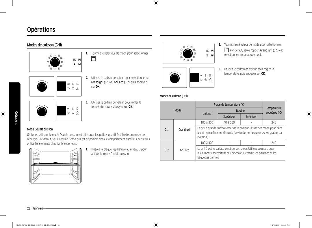 Samsung NV75N7677RS/EF manual Modes de cuisson Gril, Exemple, Baguettes garnies 