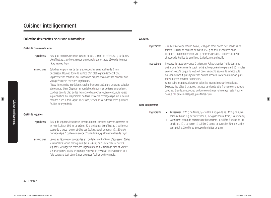 Samsung NV75N7677RS/EF manual Collection des recettes de cuisson automatique 