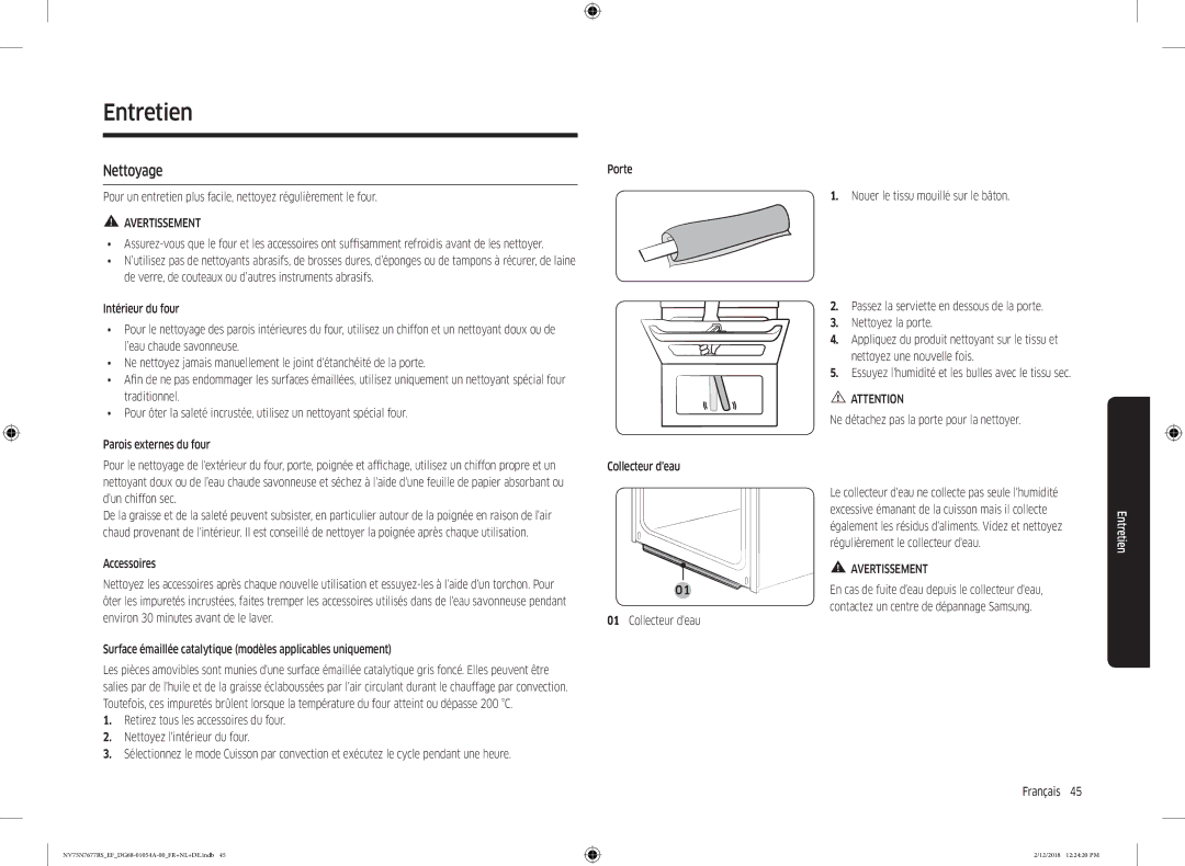 Samsung NV75N7677RS/EF Entretien, Également les résidus daliments. Videz et nettoyez, Régulièrement le collecteur deau 