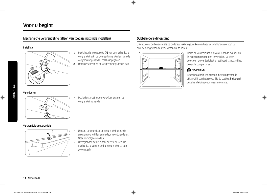 Samsung NV75N7677RS/EF manual Dubbele-bereidingsstand, Installatie 