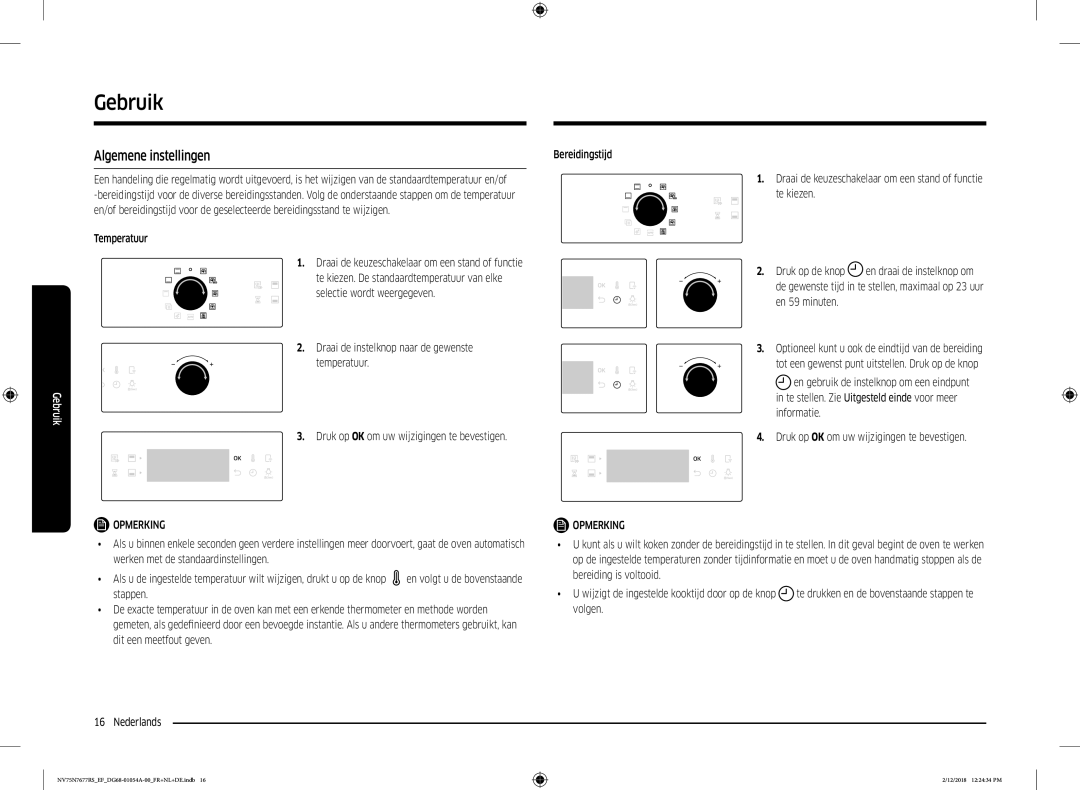 Samsung NV75N7677RS/EF manual Algemene instellingen, Temperatuur 