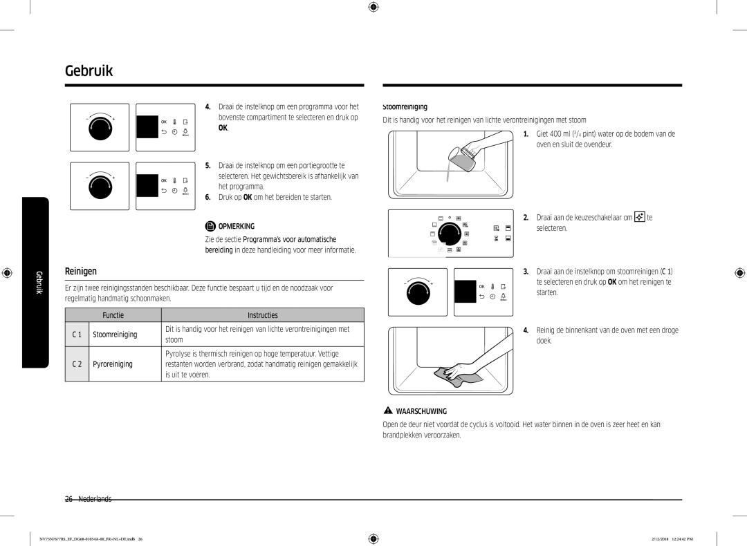 Samsung NV75N7677RS/EF manual Reinigen, Stoom, Pyroreiniging, Is uit te voeren 