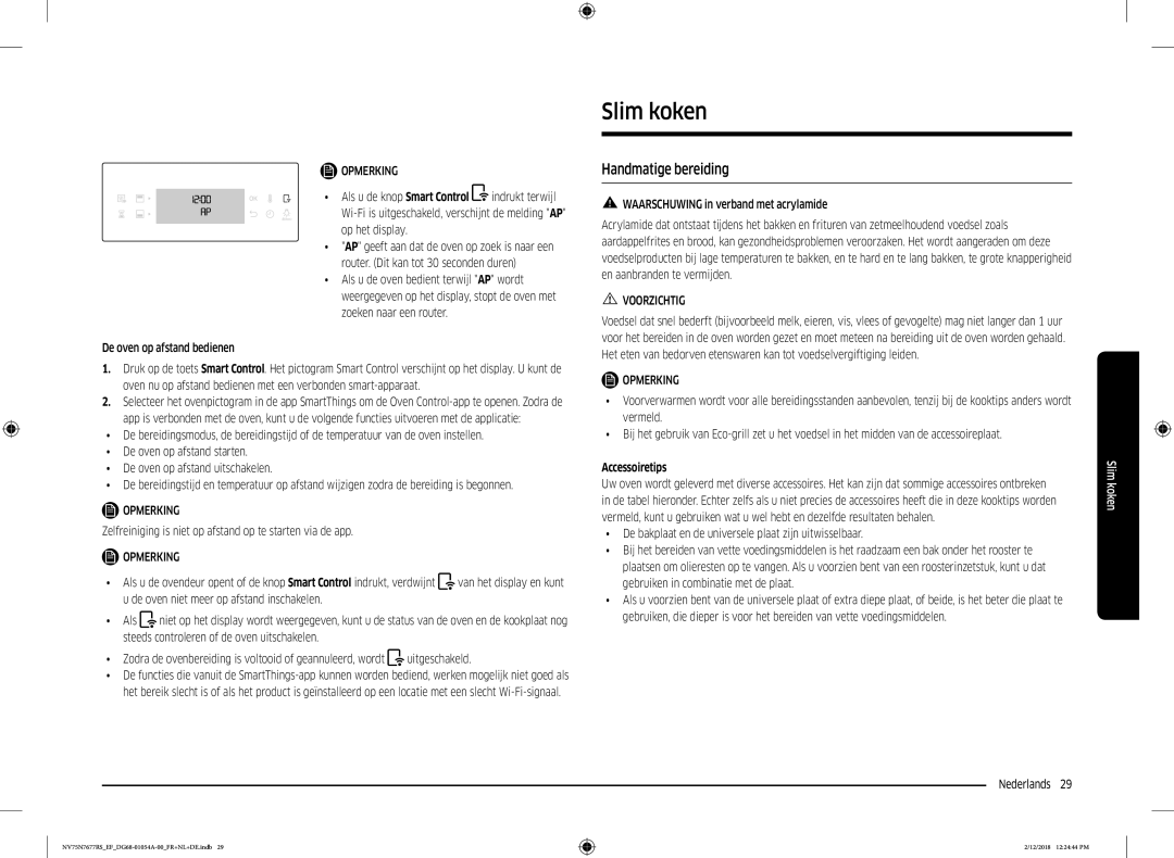 Samsung NV75N7677RS/EF manual Slim koken, Handmatige bereiding, Accessoiretips 