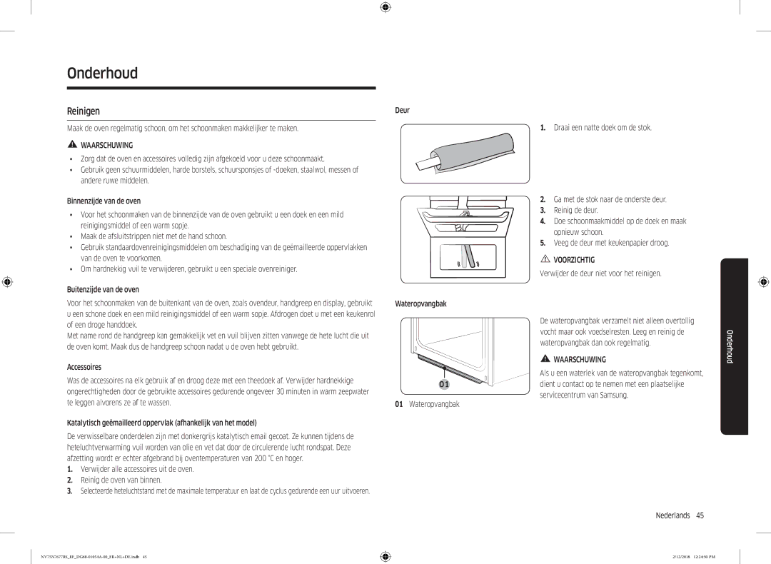 Samsung NV75N7677RS/EF manual Onderhoud, Reinigen 