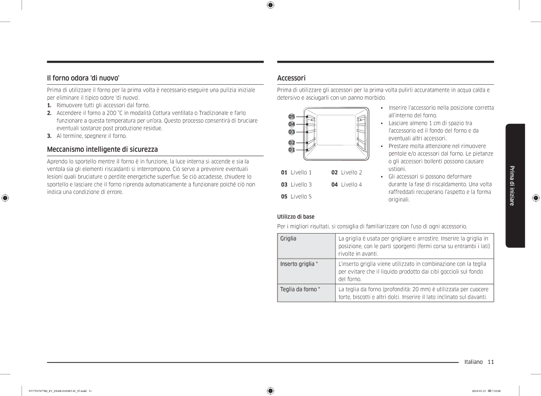 Samsung NV75N7677RS/ET manual Il forno odora di nuovo, Accessori, Meccanismo intelligente di sicurezza, Livello 