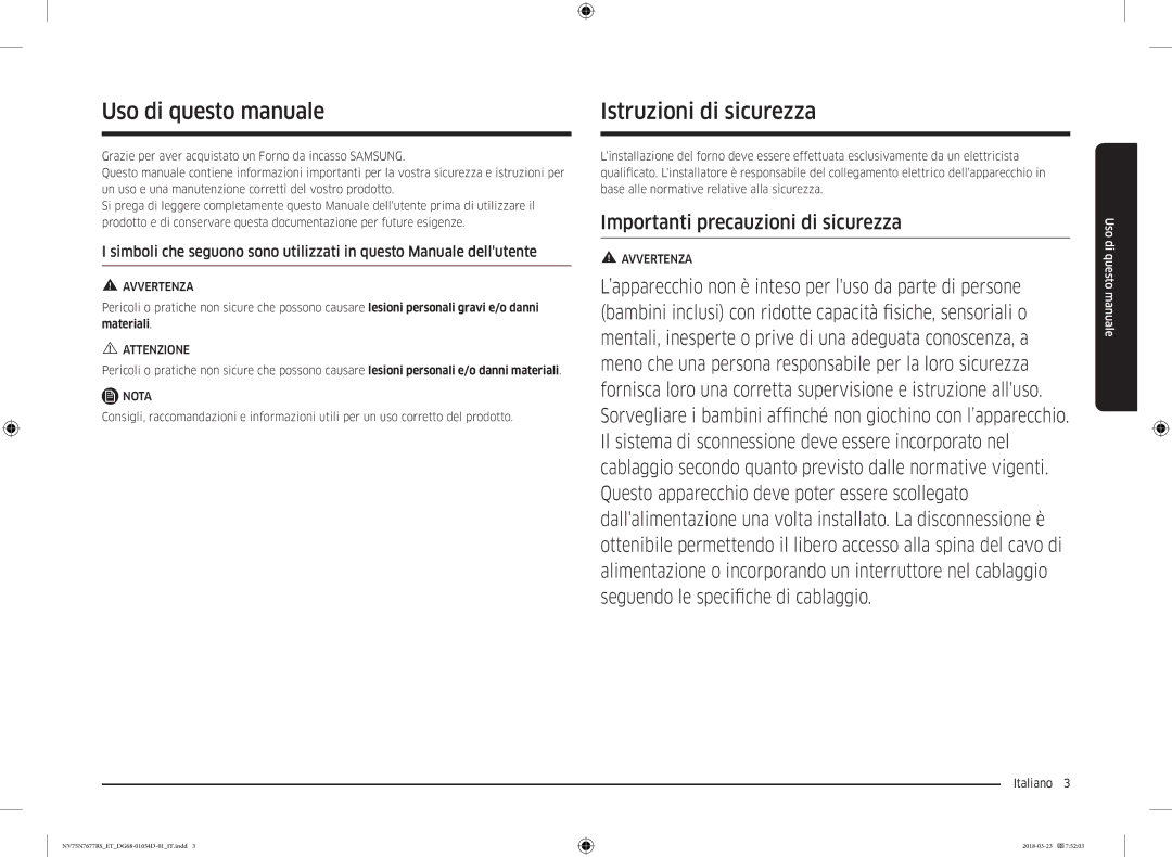 Samsung NV75N7677RS/ET Uso di questo manuale, Istruzioni di sicurezza 