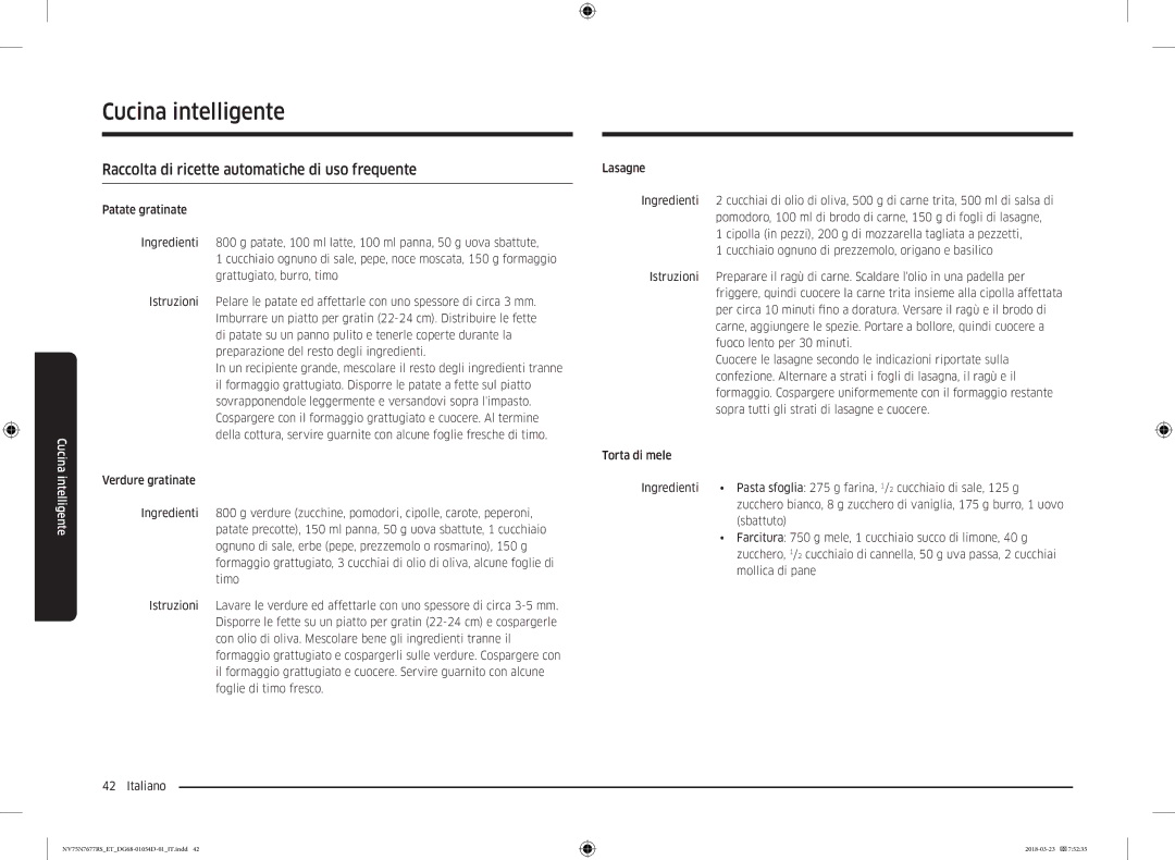 Samsung NV75N7677RS/ET manual Raccolta di ricette automatiche di uso frequente 