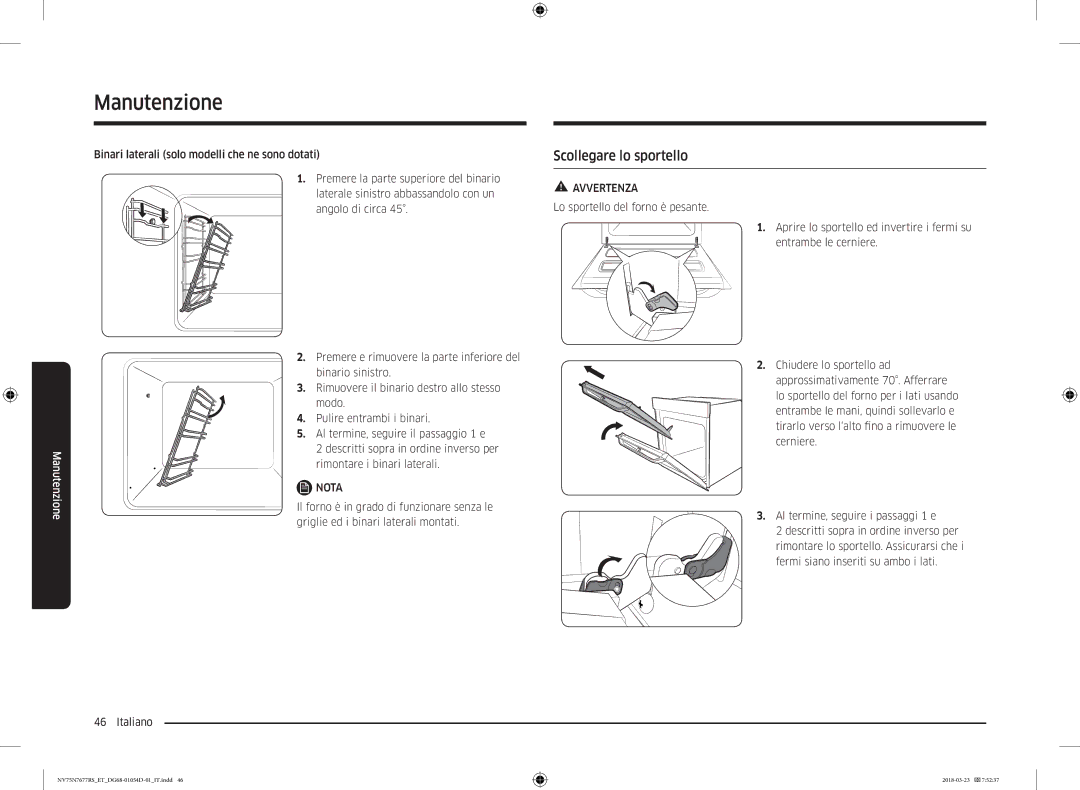 Samsung NV75N7677RS/ET manual Scollegare lo sportello 