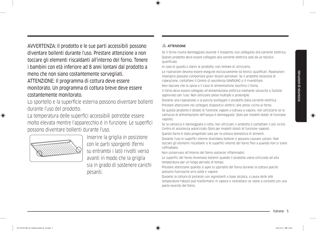 Samsung NV75N7677RS/ET manual Attenzione 