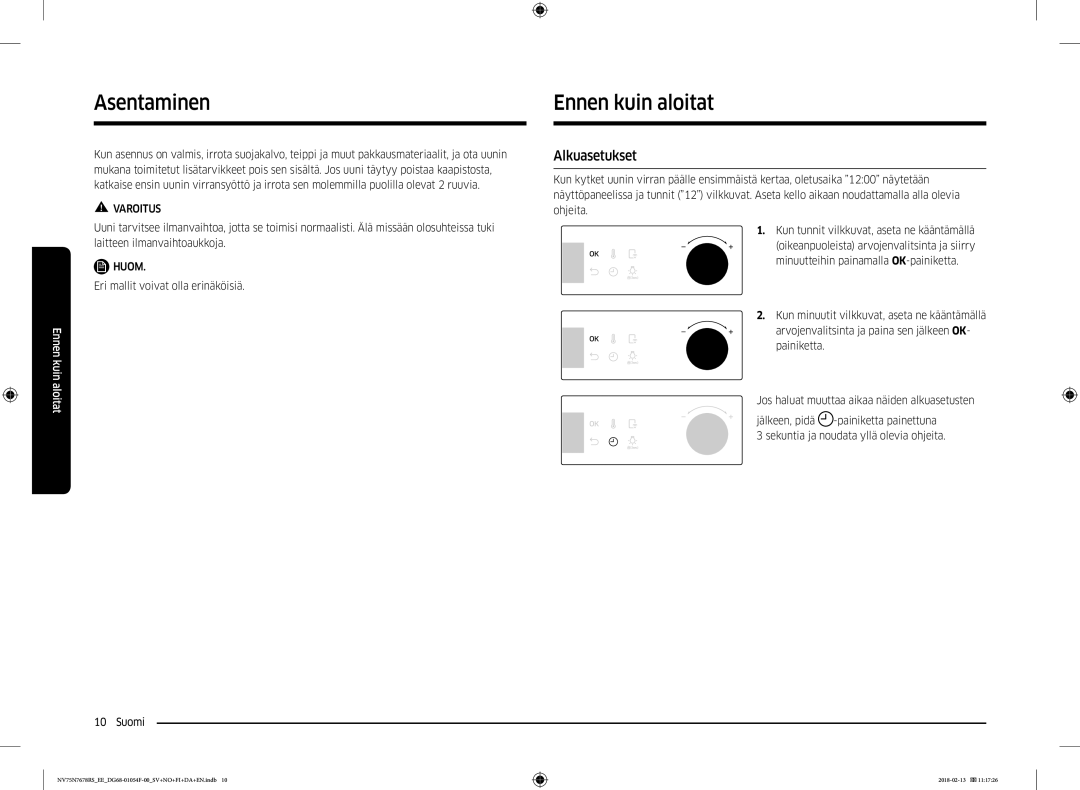 Samsung NV75N7678RS/EE manual Ennen kuin aloitat, Alkuasetukset, Eri mallit voivat olla erinäköisiä 