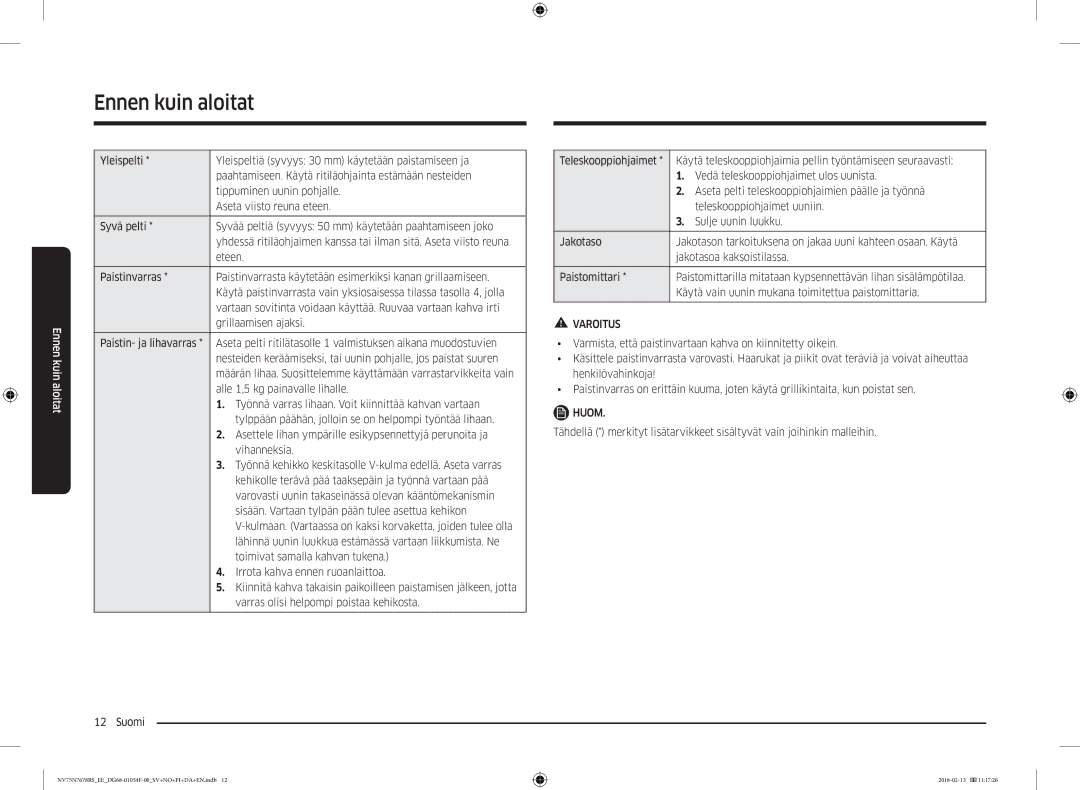 Samsung NV75N7678RS/EE manual Lähinnä uunin luukkua estämässä vartaan liikkumista. Ne, Toimivat samalla kahvan tukena 