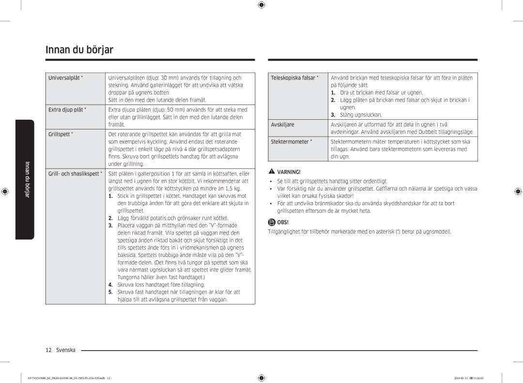 Samsung NV75N7678RS/EE manual Innan du börjar 