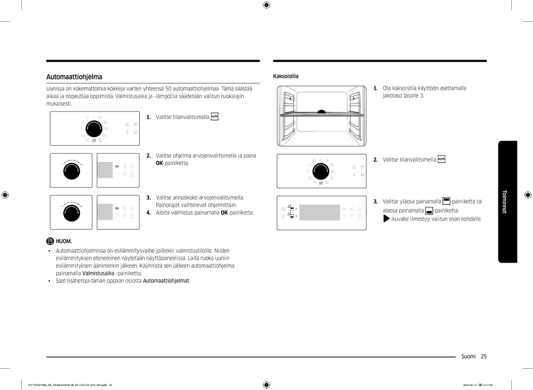 Samsung NV75N7678RS/EE manual Automaattiohjelma, Valitse tilanvalitsimella Alaosa painamalla Painiketta 