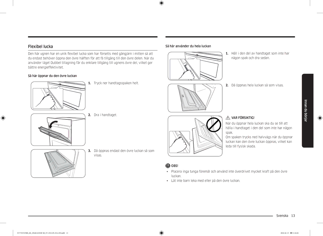 Samsung NV75N7678RS/EE manual Flexibel lucka 