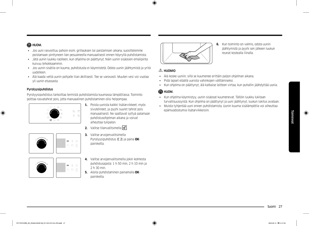 Samsung NV75N7678RS/EE manual Huomio 