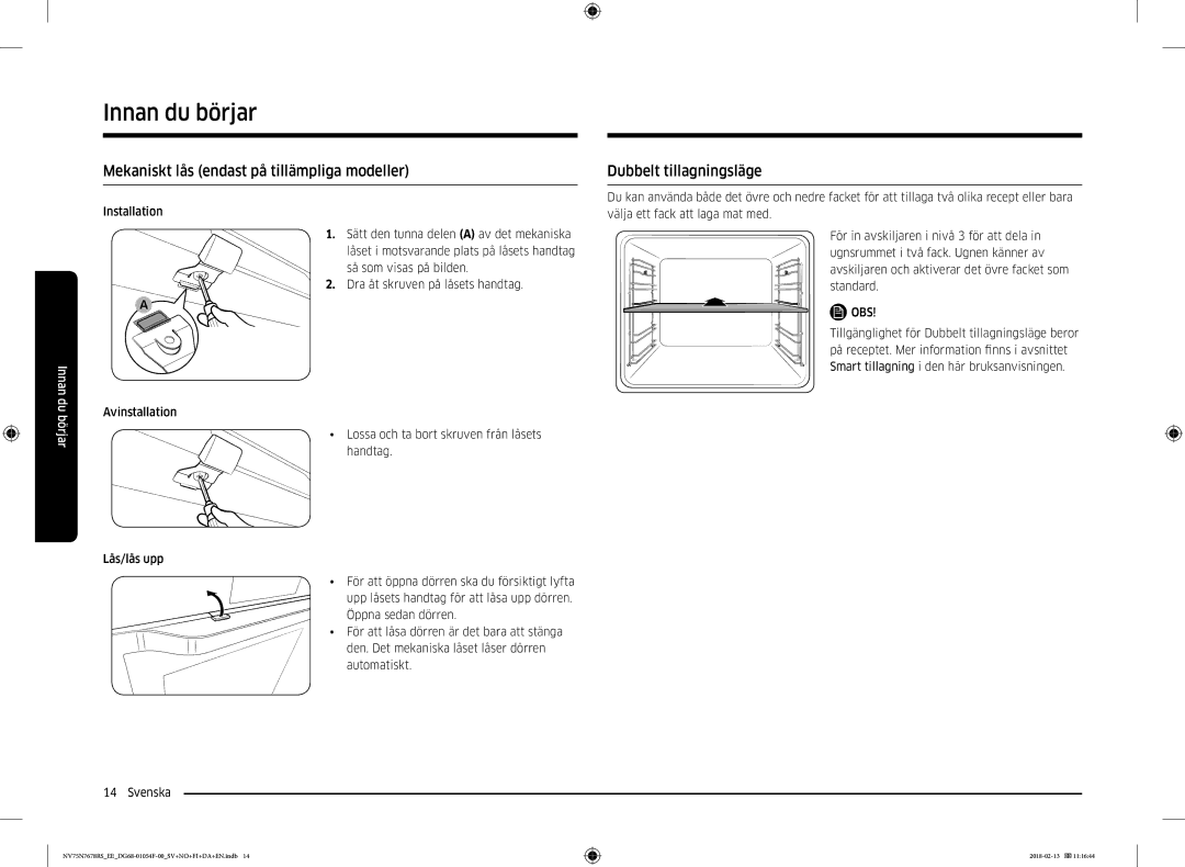 Samsung NV75N7678RS/EE manual Mekaniskt lås endast på tillämpliga modeller, Dubbelt tillagningsläge 