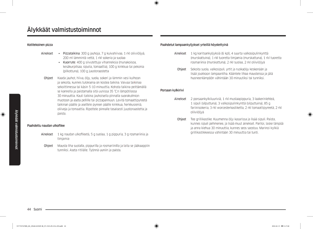 Samsung NV75N7678RS/EE manual Kotitekoinen pizza 