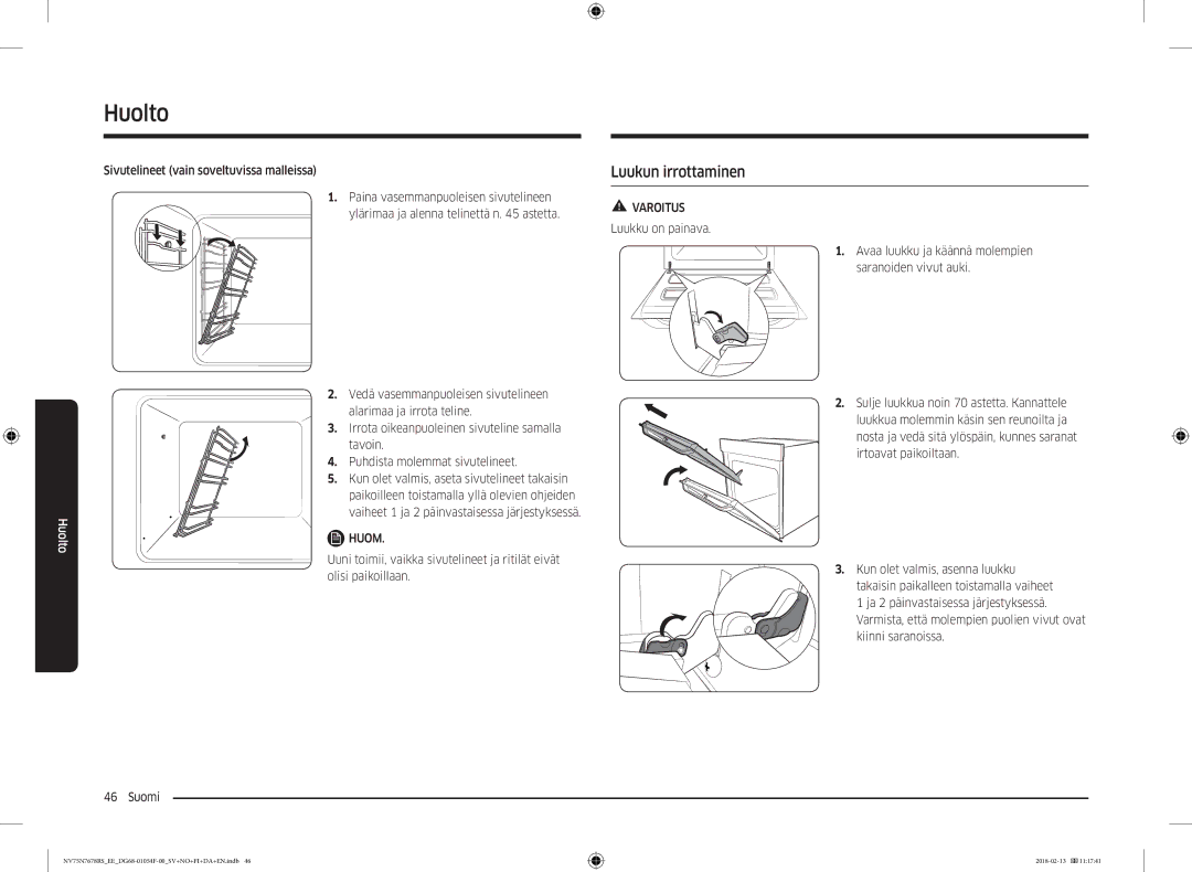 Samsung NV75N7678RS/EE manual Luukun irrottaminen 