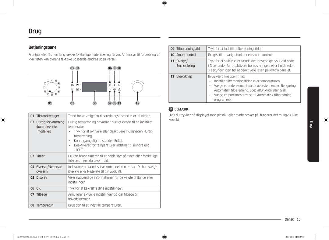 Samsung NV75N7678RS/EE manual Brug, Betjeningspanel, Tilstandsvælger 