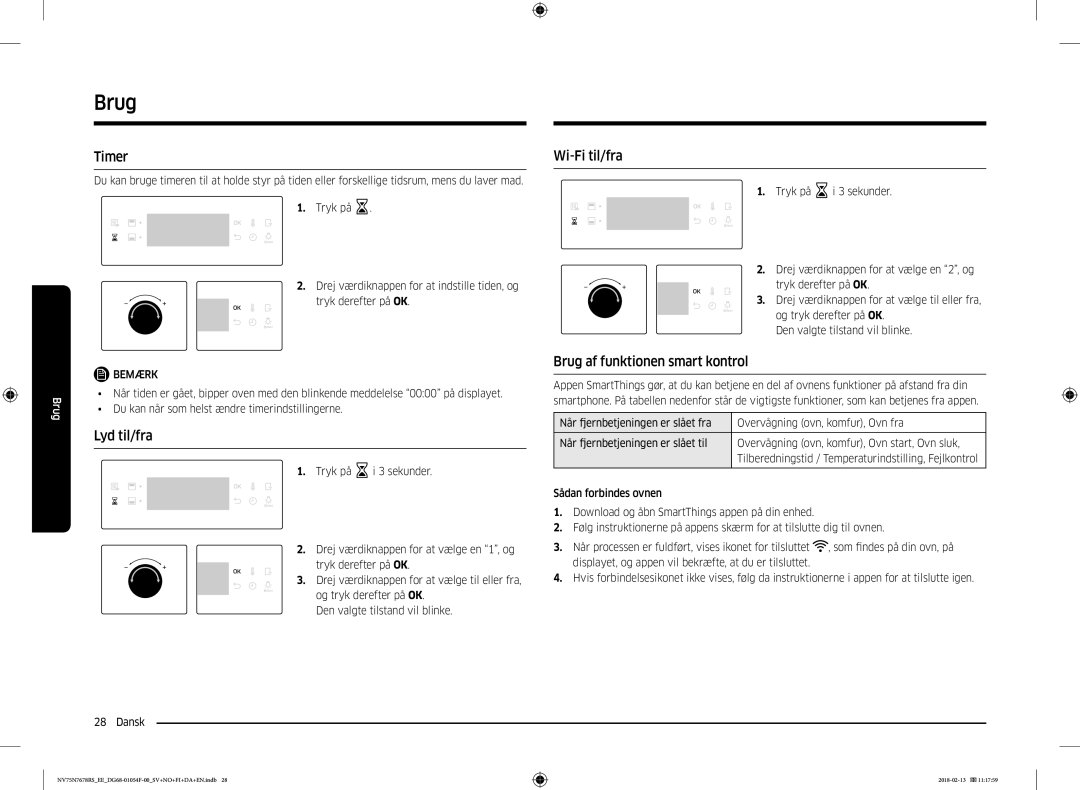 Samsung NV75N7678RS/EE manual Lyd til/fra, Wi-Fi til/fra, Brug af funktionen smart kontrol 