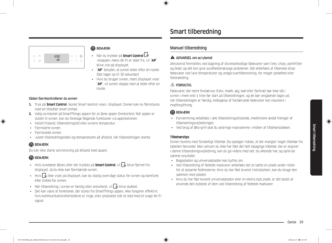 Samsung NV75N7678RS/EE manual Smart tilberedning, Manuel tilberedning, Tilbehørstips 