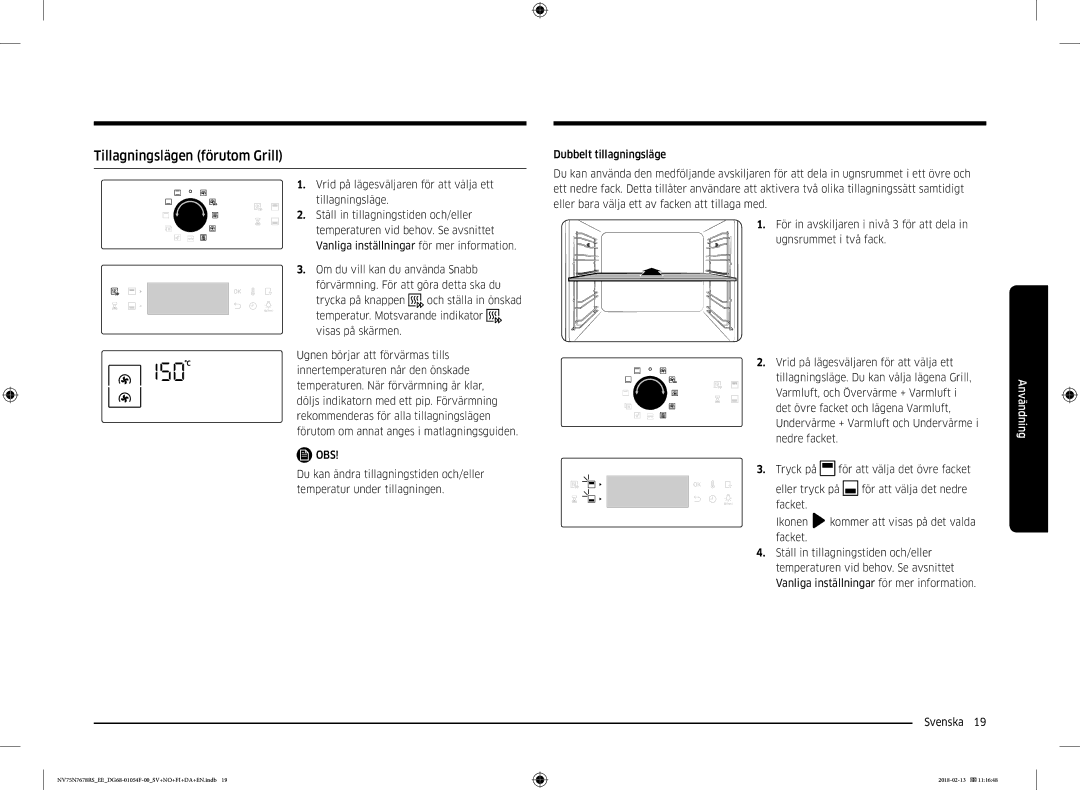 Samsung NV75N7678RS/EE manual Tillagningslägen förutom Grill 