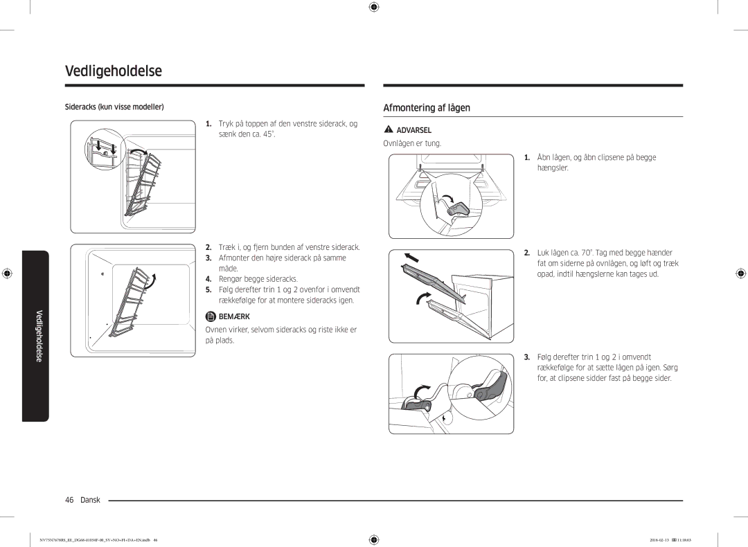 Samsung NV75N7678RS/EE manual Afmontering af lågen, Sideracks kun visse modeller 