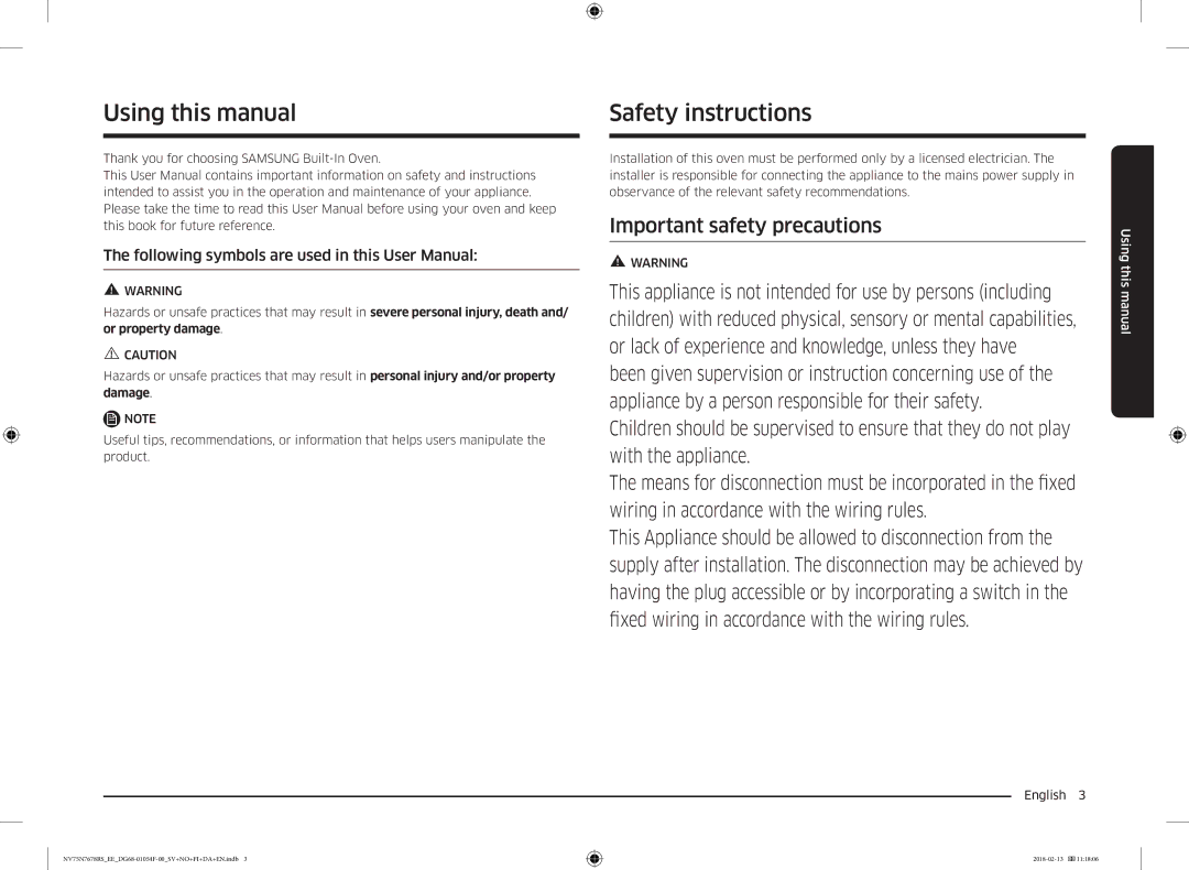 Samsung NV75N7678RS/EE Using this manual, Safety instructions, English  