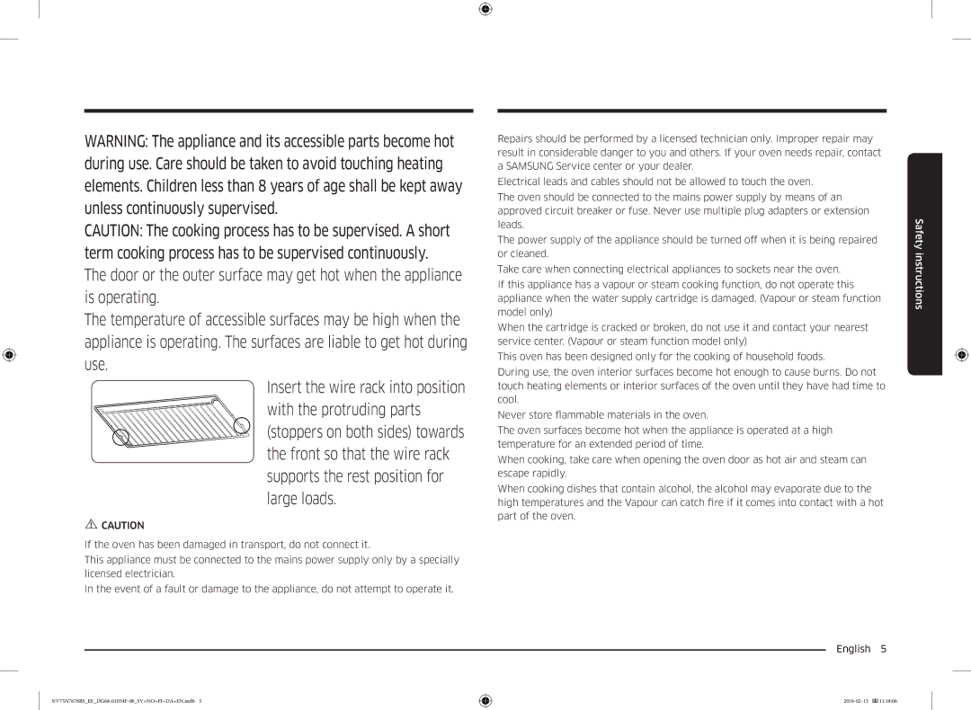 Samsung NV75N7678RS/EE manual Safety instructions 