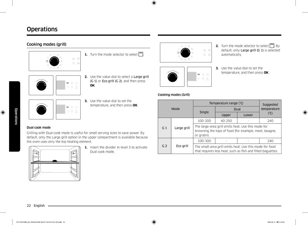 Samsung NV75N7678RS/EE manual Cooking modes grill 