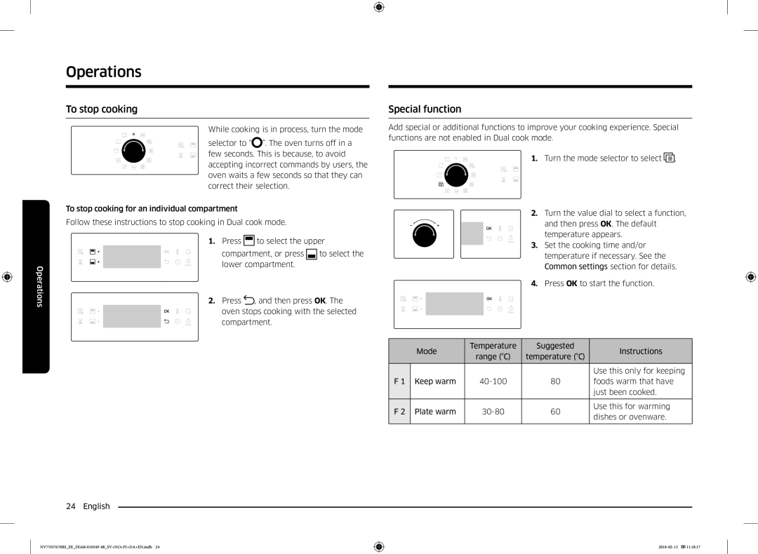Samsung NV75N7678RS/EE manual To stop cooking, Special function, Temperature C, Use this only for keeping 
