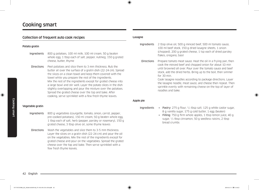 Samsung NV75N7678RS/EE manual Collection of frequent auto cook recipes 