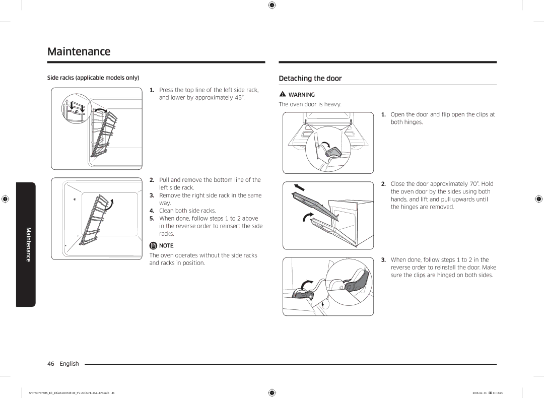 Samsung NV75N7678RS/EE manual Detaching the door 