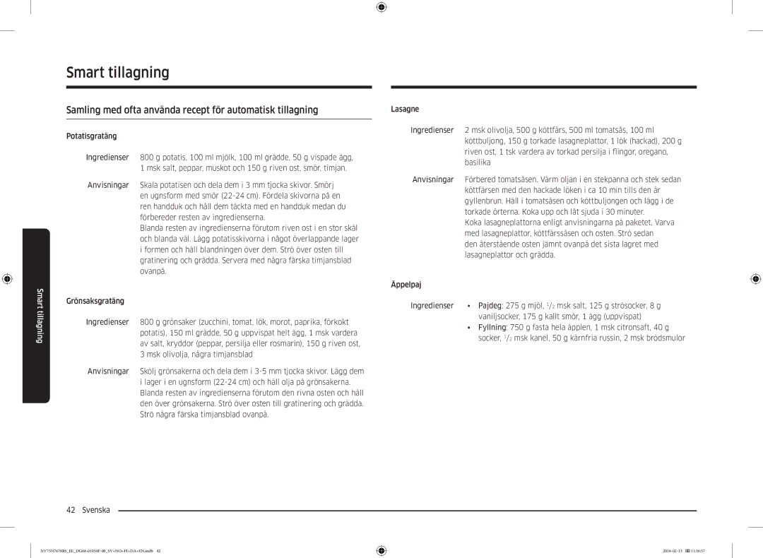 Samsung NV75N7678RS/EE manual Samling med ofta använda recept för automatisk tillagning 