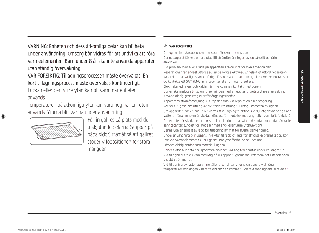 Samsung NV75N7678RS/EE manual VAR Försiktig 