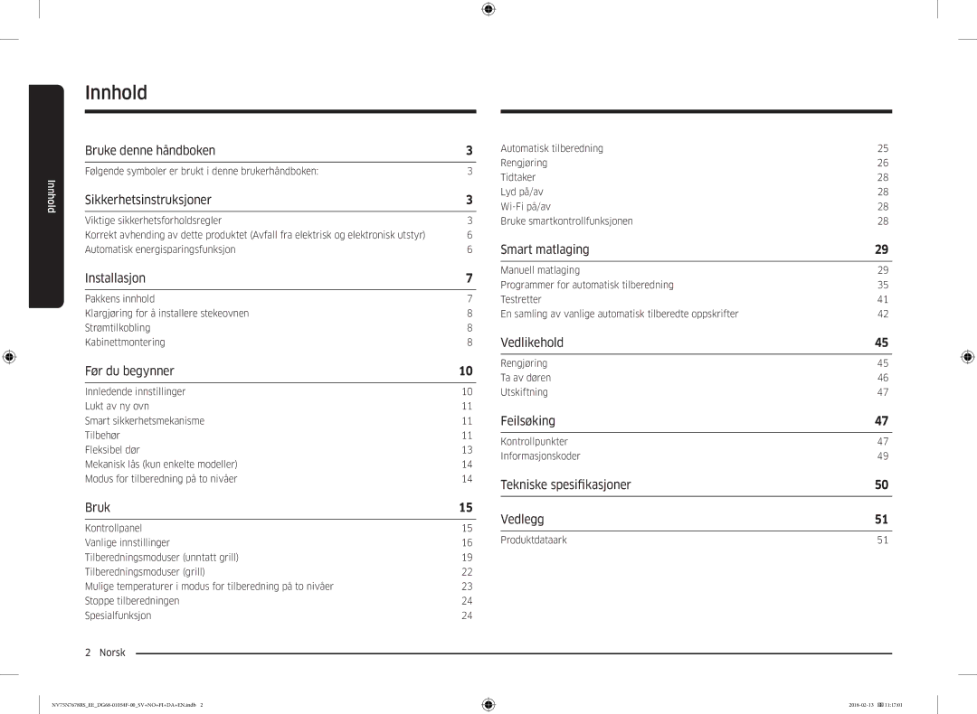 Samsung NV75N7678RS/EE manual Innhold 