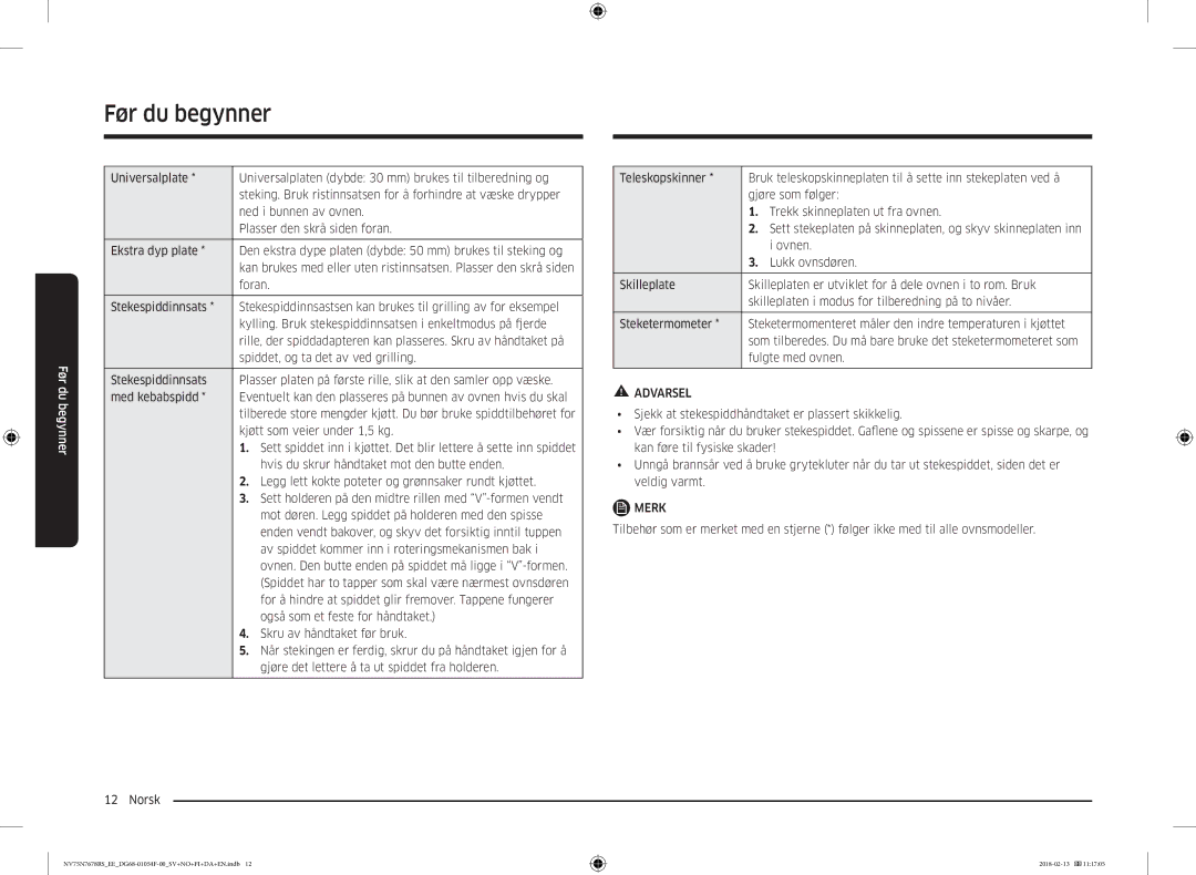 Samsung NV75N7678RS/EE manual Før du begynner 