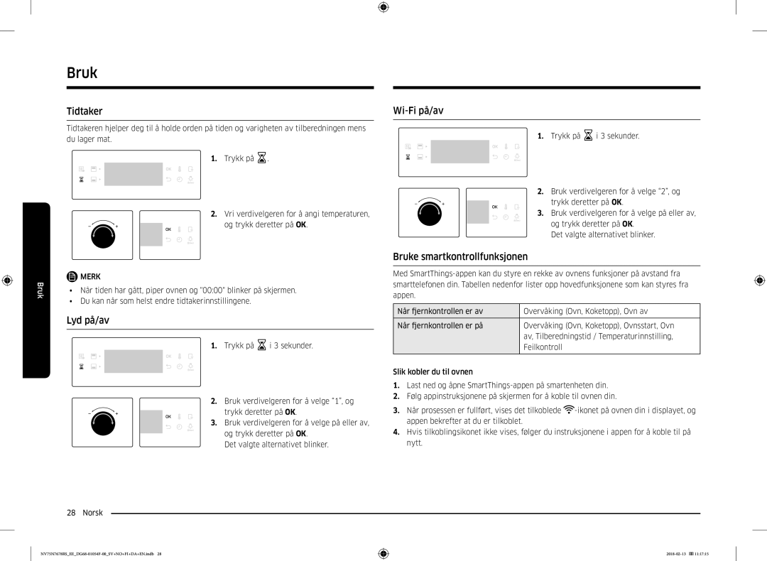 Samsung NV75N7678RS/EE manual Tidtaker, Lyd på/av, Bruke smartkontrollfunksjonen 