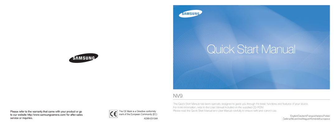 Samsung NV9 quick start manual AD68-03104A 