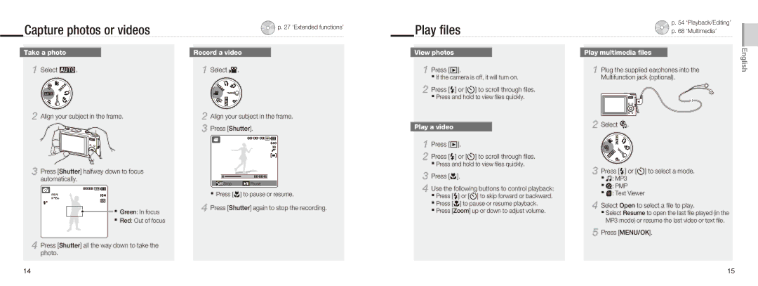 Samsung NV9 quick start manual Capture photos or videos, Play ﬁles 