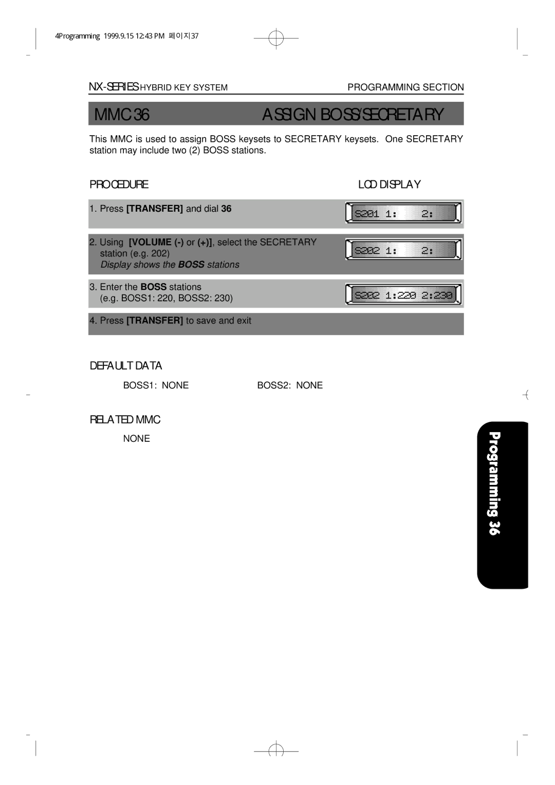 Samsung NX-308 technical manual MMC 36ASSIGN BOSS/SECRETARY, Procedure LCD Display 