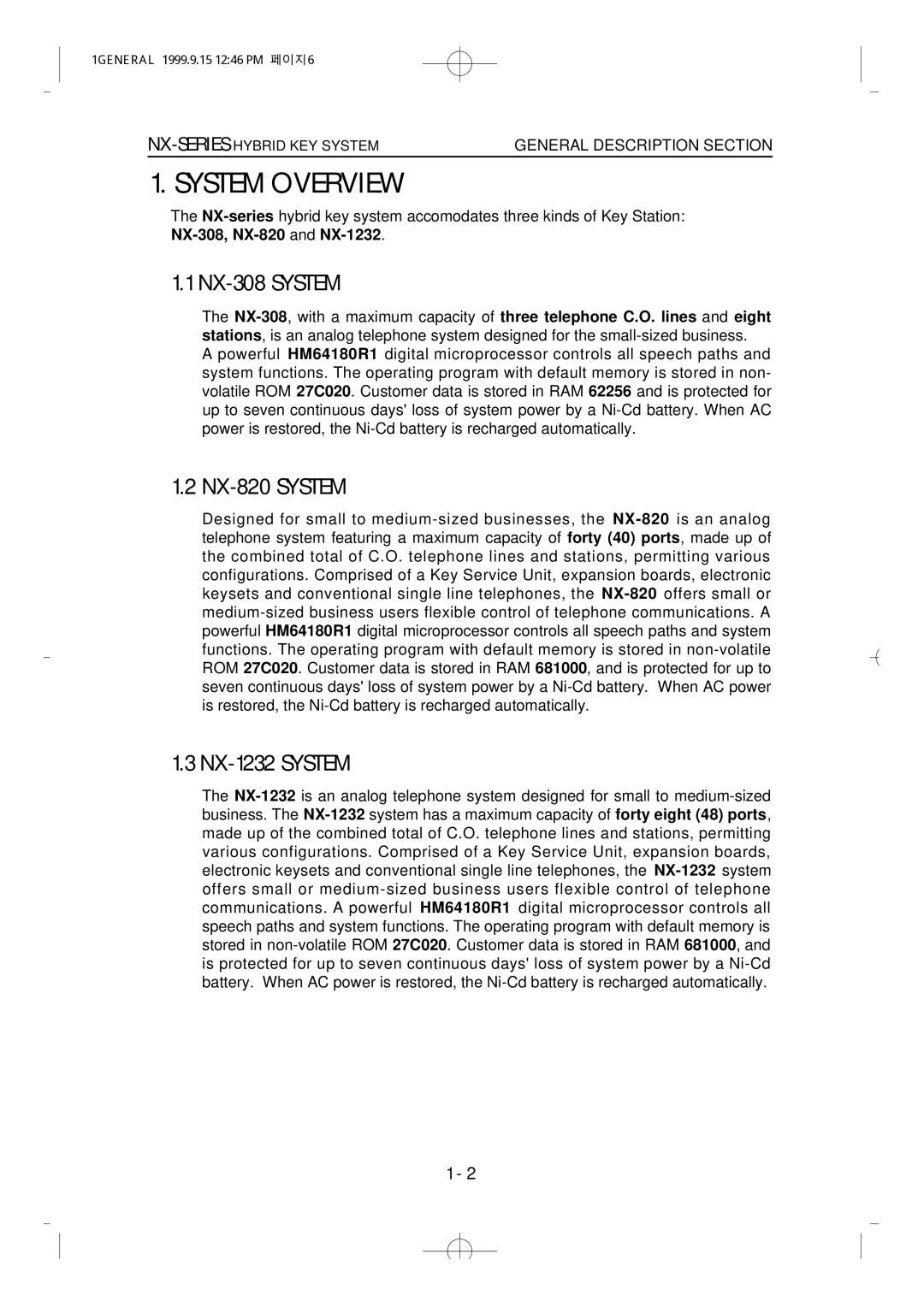 Samsung technical manual System Overview, NX-308 System, NX-820 System, NX-1232 System 