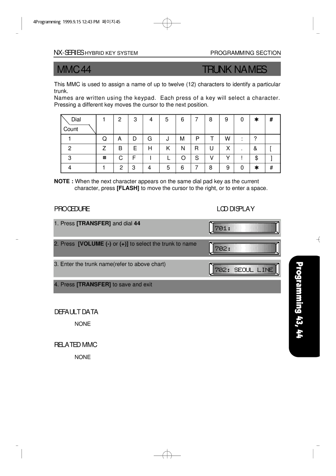 Samsung NX-308 technical manual Trunk Names 